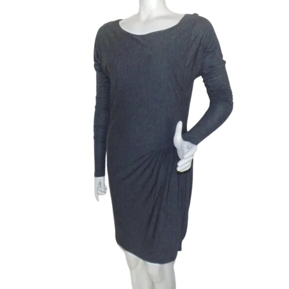 REBECCA TAYLOR Dress, L, Slub Jersey, Gathered, Long sleeve, Charcoal Gray - Picture 3 of 13